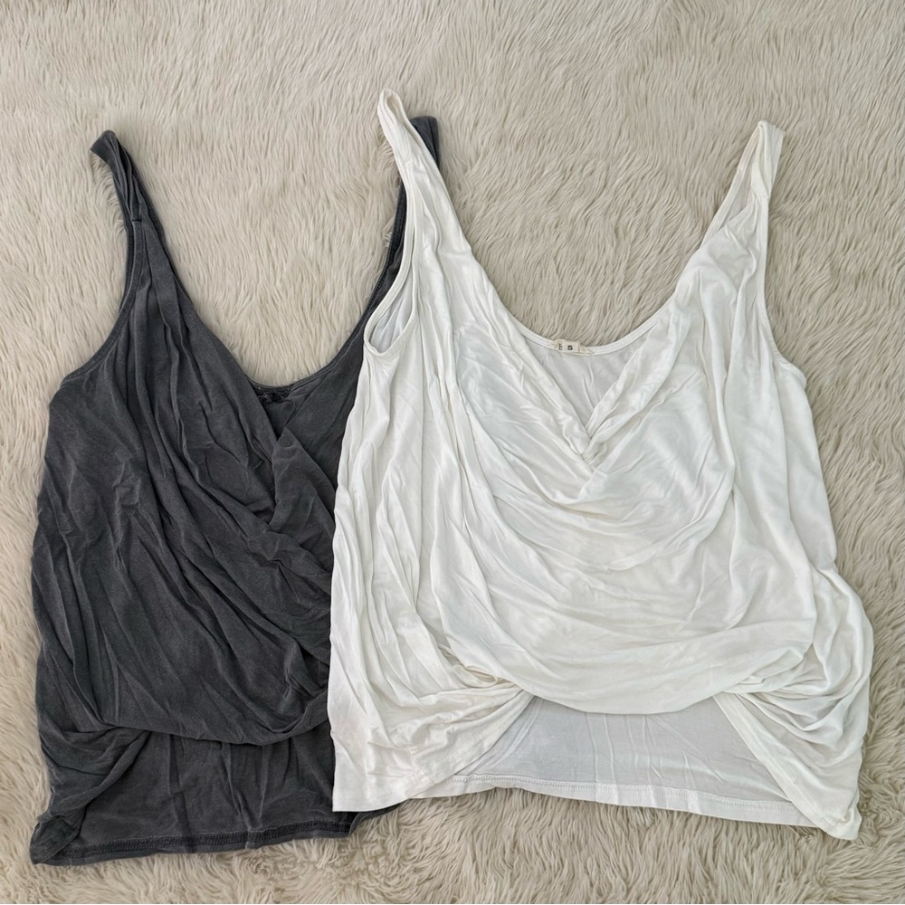 POL 2 Draped Tank Tops - Black(grey) and White
